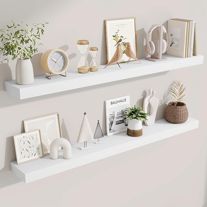 Fun Memories Floating Shelves 48 Inch, Extra Large Wood Shelf Set of 2
