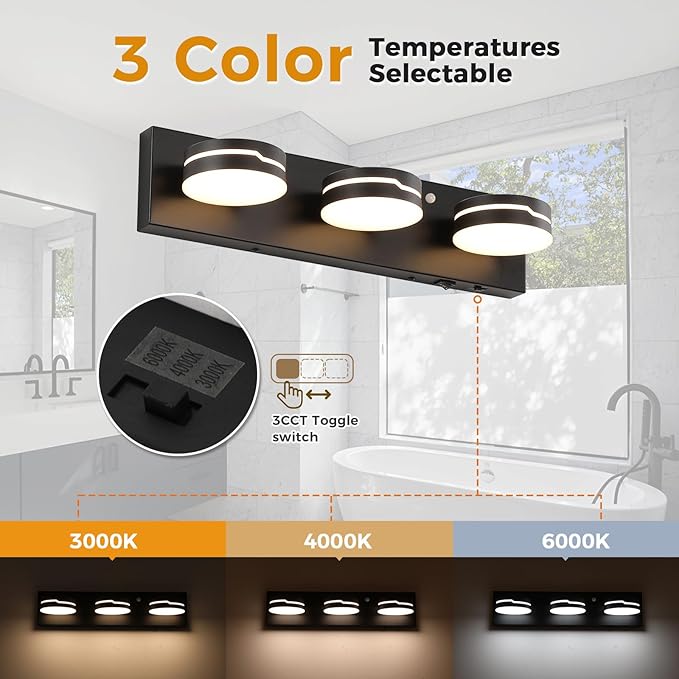 LED Modern Bathroom Lights Fixtures 3-Light Motion Sensor Vanity Light Matte