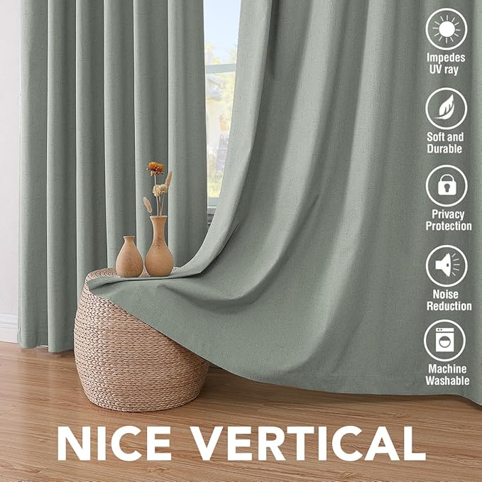 H.VERSAILTEX Linen Blackout Curtains 108 Inches Long 100% Blackout Thermal