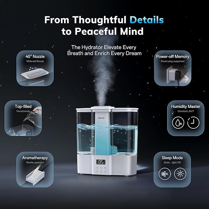 Geek-Level Aeocky Humidifier for Baby, Quiet Ultrasonic Humidifiers for Bedroom