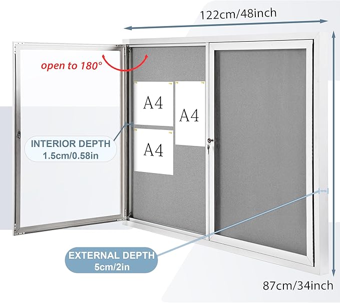 Outdoor Bulletin Board Weatherproof 48x34 in, Enclosed Bulletin Board
