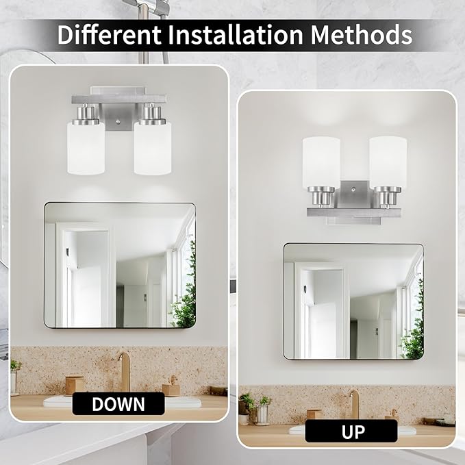 DIKAIDA Bathroom Light Fixtures Over Mirror, 2-Light Modern Nickel Vanity Lights