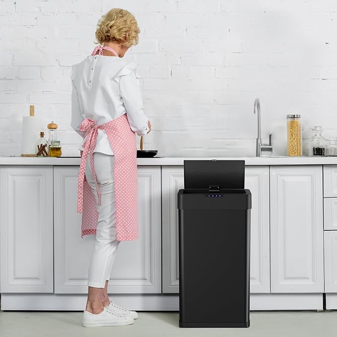 Arlopu Automatic Trash Can, Sensor Motion Stainless Steel Garbage Bin,
