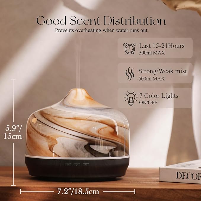 Porseme 500ml Glass Essential Oil Diffuser Aromatherapy Ultrasonic Cool Mist