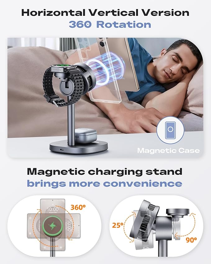 Magnetic Wireless Charger for Samsung, Qi2 Certified Fast 15W 3 in 1 Charging