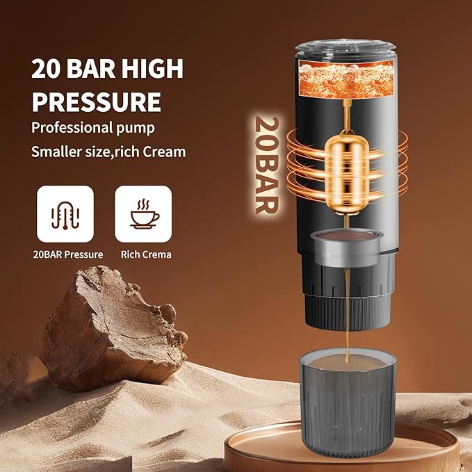 Leozora Portable Espresso Maker, 20Bar Professional Pressure, Stainless Steel