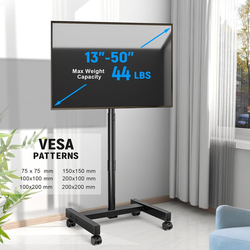 YOMT Rolling TV Stand for 13-50 Inch TVs, Support 90° Screen Rotation