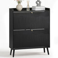 BERRYMERRY 31.5” Black Fluted Shoe Cabinet Storage with 2 Flip Drawers