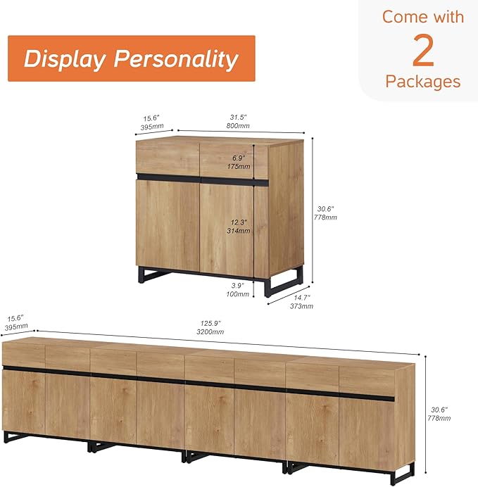 WAMPAT Modern TV Stand for TVs up to 120 inch, 4 in 1 Wood Entertainment Center