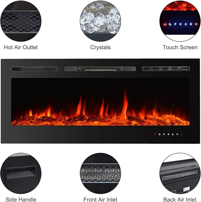 CharaVector Electric Fireplaces Recessed Wall Mounted Fireplace Insert 50 Inch