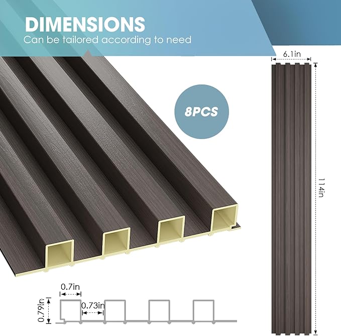 OUZUGIE WPC Acoustic Slat Wall Paneling, Living Room, TV Background, Study Room (8-Pack)