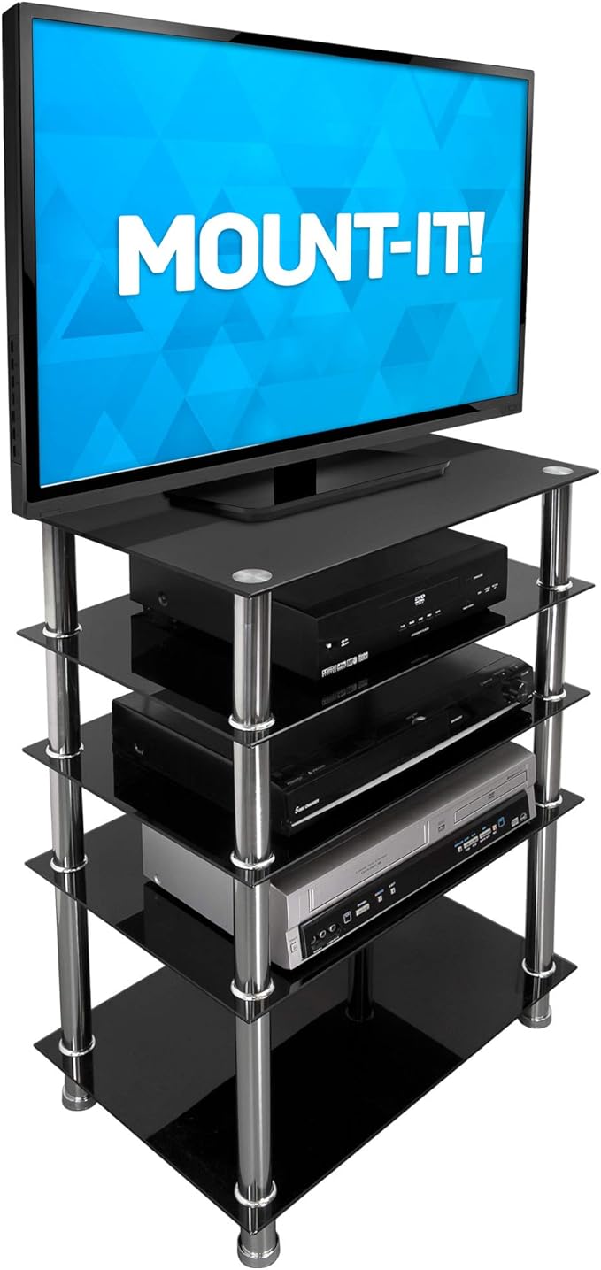 Mount-It! Tempered Glass AV Component Media Stand, Audio Tower and Media Center