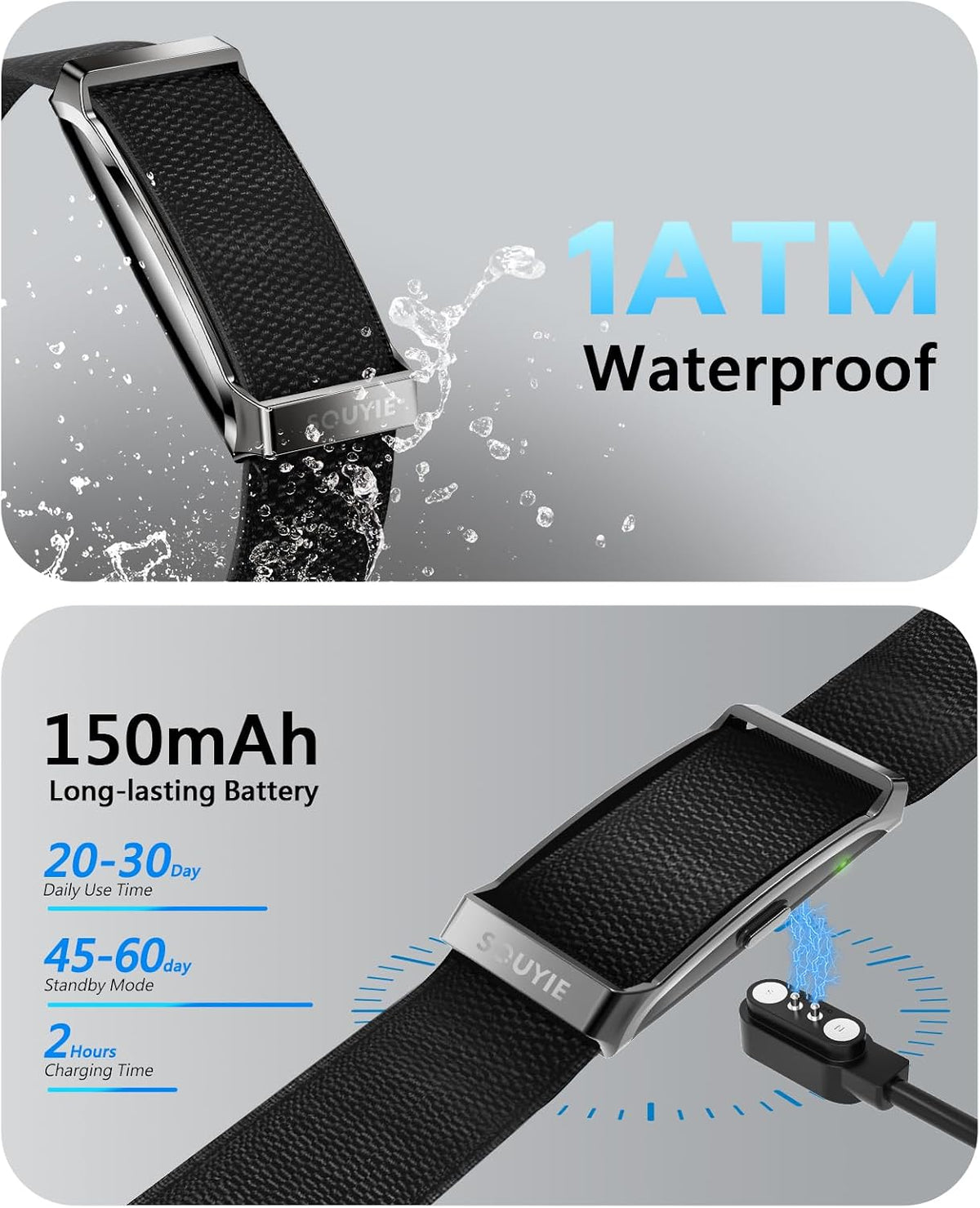 souyie smart bracelet for men women, 24/7 health, front angle view