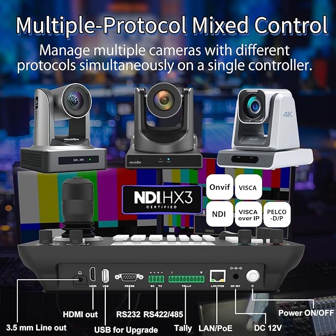 Zowietek PTZ Controller 7D Joystick Keyboard, HDMI Output, Automatic Camera