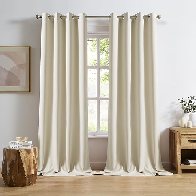 DUALIFE Cream Beige Curtains 96 Inch Length Blackout Window Drapes