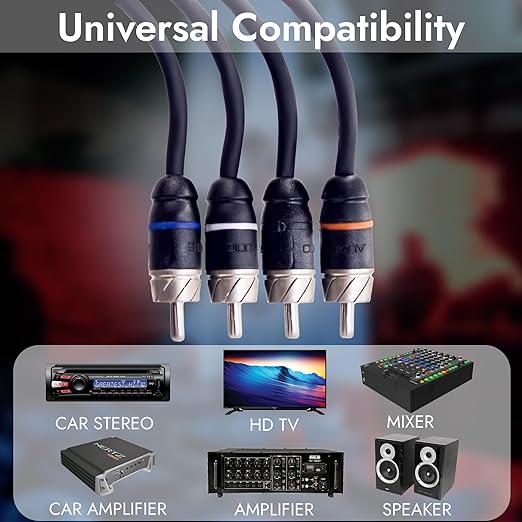 Elite Audio Premium Series 20ft. 4-Channel Car Audio RCA Cable – Double Shielded