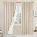 LAMIT 100% Blackout Natural Linen Curtains, 80 Inches Linen Textured Thermal