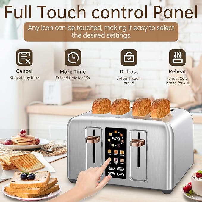 SEEDEEM Toaster 4 Slice, Stainless Toaster & Touch Control, LCD Display