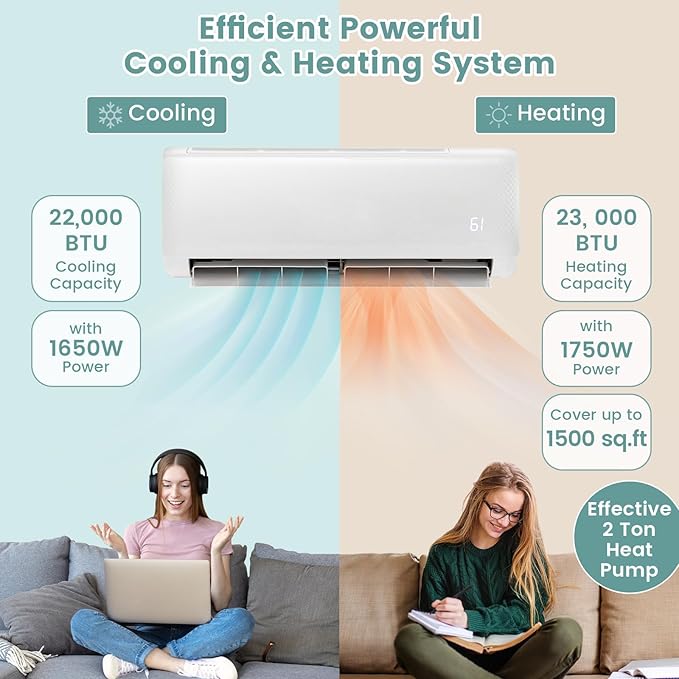 RELAX4LIFE Mini Split Ac/Heating System, 24000 BTU Ductless Mini Split Air