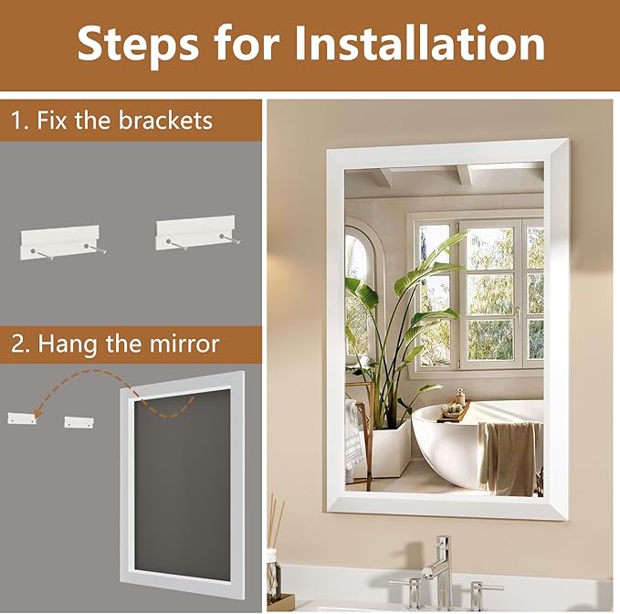 SMIROR Matte White Bathroom Mirror