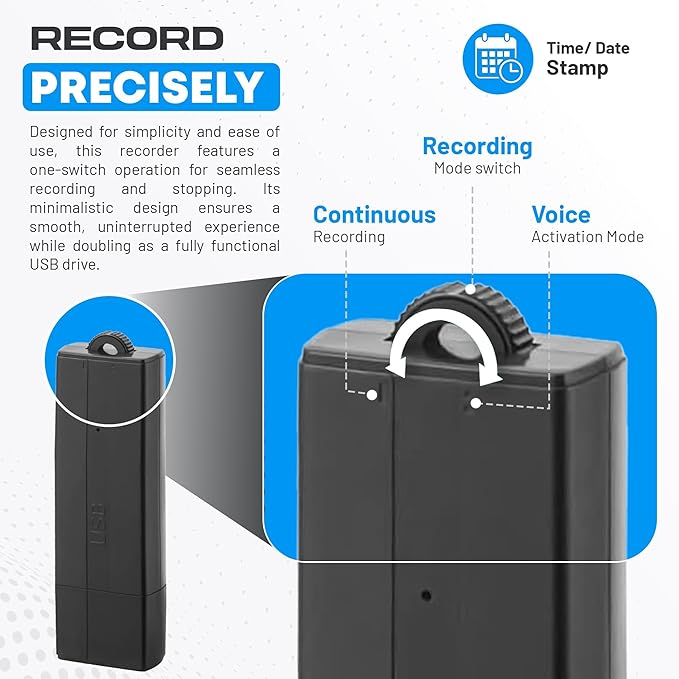 USB Audio Note Device 288-Hour Storage | Hands-Free Audio Capture | Extended