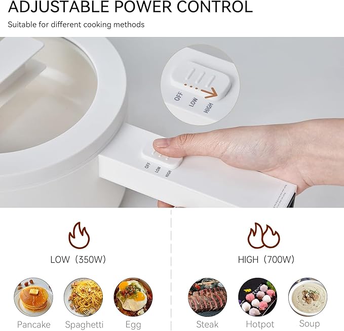 olakys. Electric Hot Pot with Steamer, 1.5L Ceramic Glaze Non-stick Portable Pot