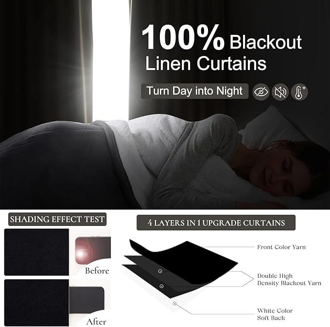 Black Curtains for Bedroom 90 Inch Long 2 Panels Set