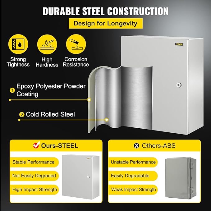 VEVOR NEMA Steel Enclosure, IP66 Waterproof & Dustproof, Outdoor/Indoor