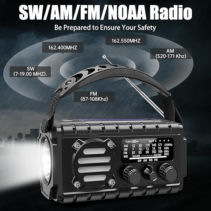 20000mah Hand Crank Emergency Radio, SW/NOAA/AM/FM Weather Radio, Solar Powered