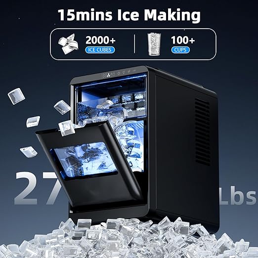 Antarctic Star Crescent Ice Maker, Slow-Melting Countertop Ice Maker, 27 Lbs/24H