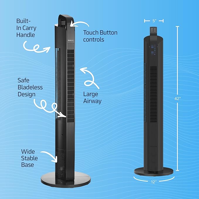 NEXAIR 42” Oscillating Tower Fan, 3 Speed Portable Fan Tower
