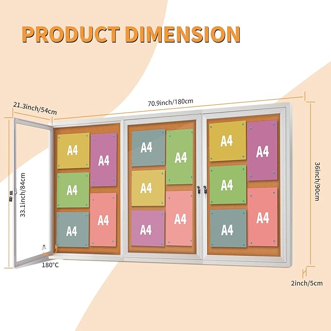 Lockable Outdoor Enclosed Bulletin Board, Weatherproof Cork Noticeboard