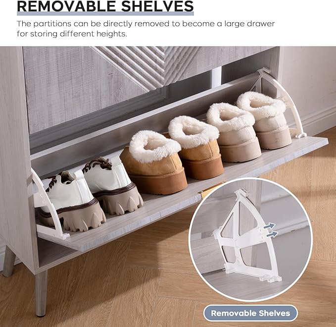 Shoe Cabinet with 2 Flip Drawers, Freestanding Shoe Cabinet Organizer with 4