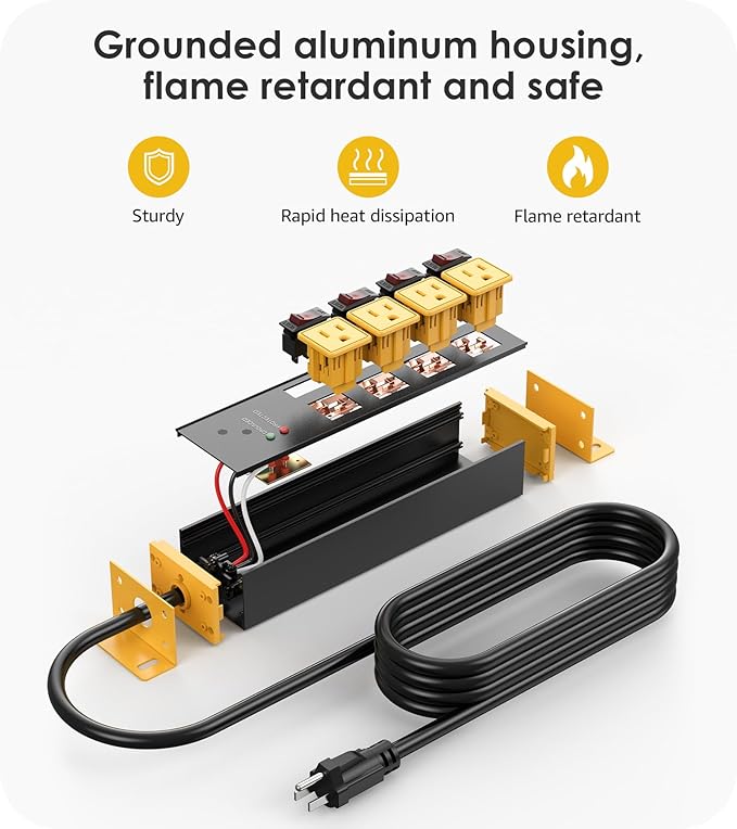 CCCEI 2PCS Heavy Duty Power Strip Surge Protector 20 AMP Individual Switches.
