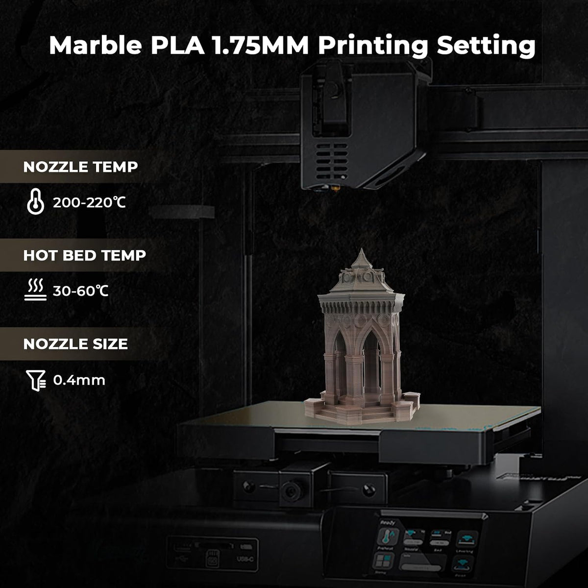 amolen pla 3d printer filament 1.75mm fossil gradient on a desk or shelf