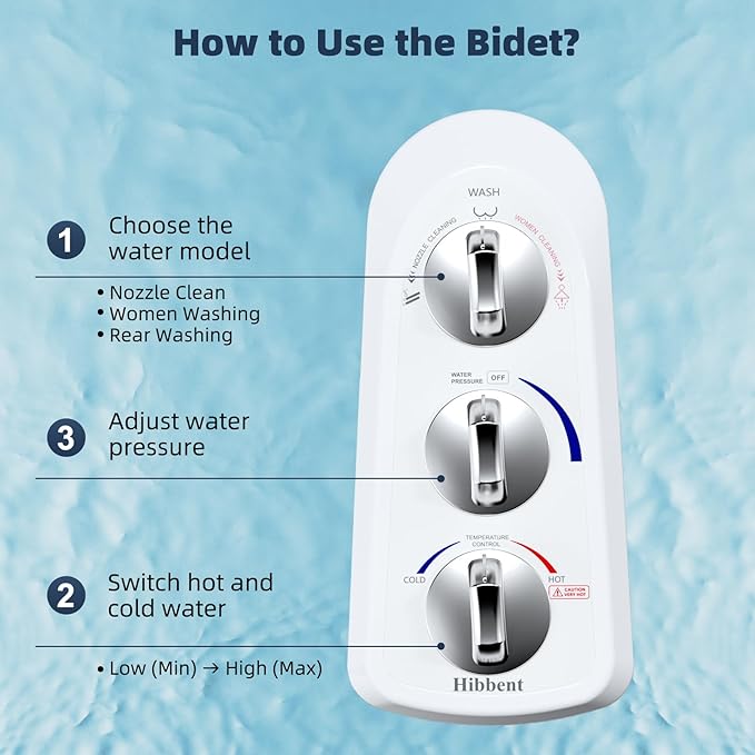 Hibbent Bidet Attachment for Toilet, Self Cleaning Dual Nozzle, Hot & Cold
