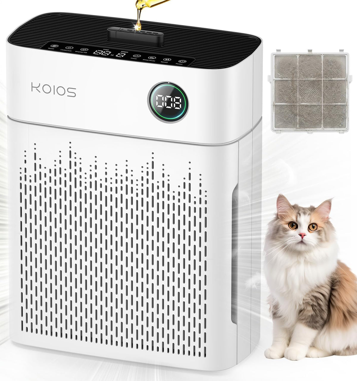KOIOS H13 True HEPA Air Purifier for Home Bedroom 2500 sq ft, Carbon Filter