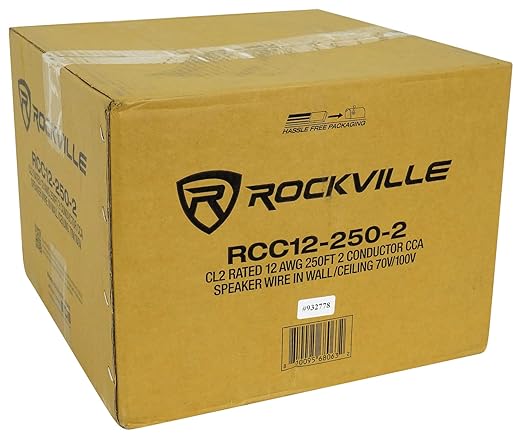Rockville RCC12-250-2 12 AWG 250ft CCA Speaker Wire, CL2 Rated, 70V Compatible