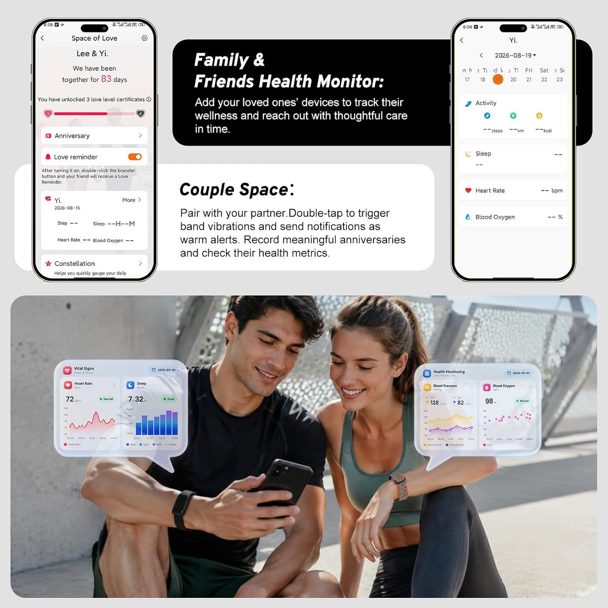 screenless activity tracker 24/7 health & fitness trackers showing dimensions
