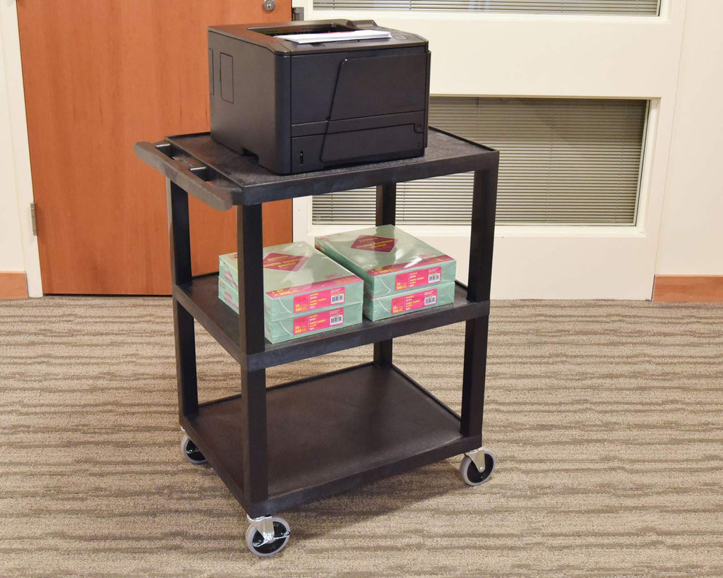 Luxor Multipurpose Three Shelves Structural Foam Plastic Storage Utility Cart - Black