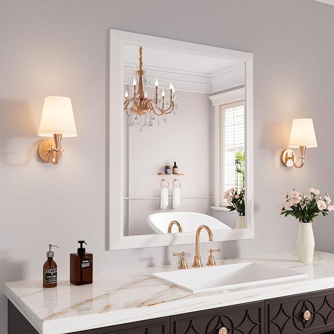 Amorho Bathroom Mirror, 30x36 Inch White Framed Bathroom Mirrors