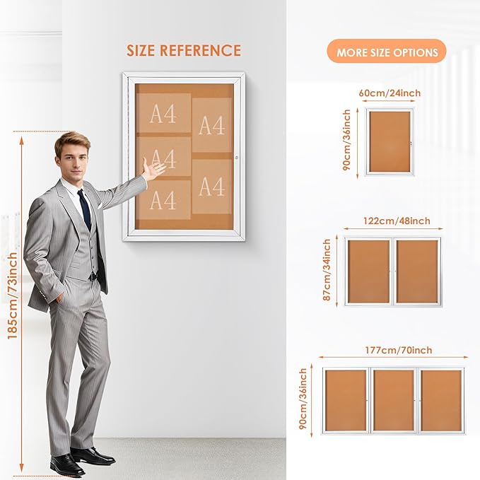Outdoor Bulletin Board Weatherproof 36x24 in, Enclosed Bulletin Board
