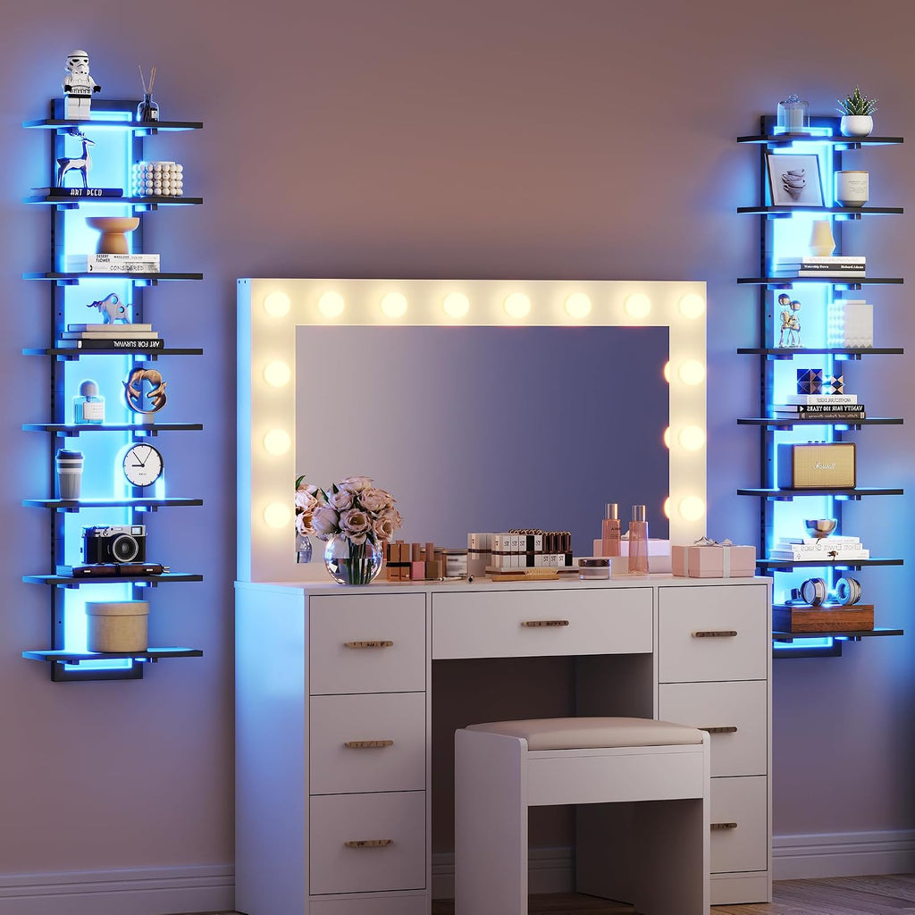 8 Tier Wall Mounted Shelf with RGB Lights, LED Floating Shelf,