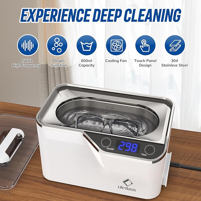 LifeBasis Ultrasonic Jewelry Cleaner, Professional 45kHz Ultrasonic Cleaner