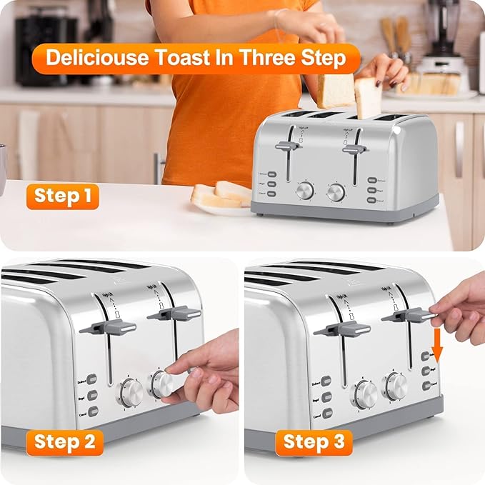Toaster 4 Slice Retro Stainless Steel, Best Prime 4 Slice Toaster Wide Solt