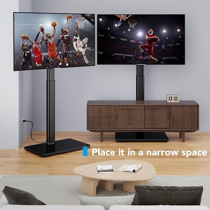 AX WABER Floor TV Stand with Power Outlet, Universal TV Stand Mount
