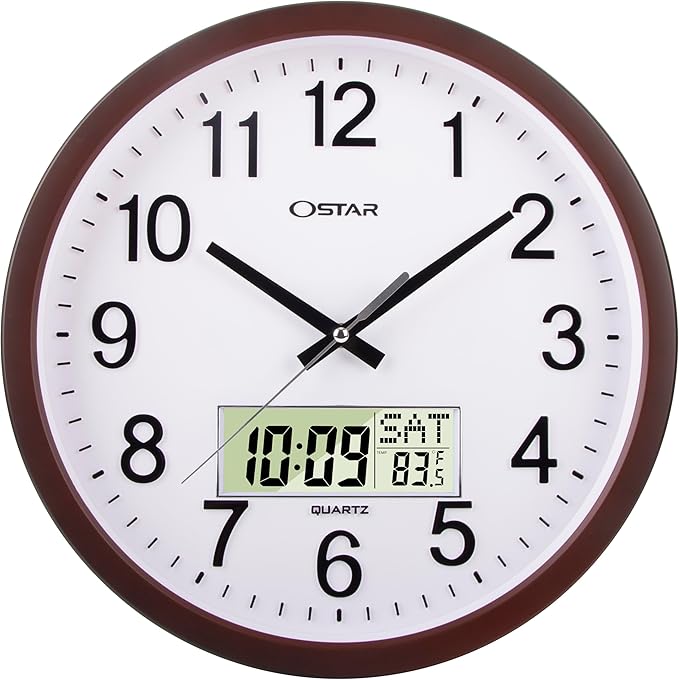 OSTAR 14" Large Analog Digital Display Wall Clock Silent Non-Ticking, Day of