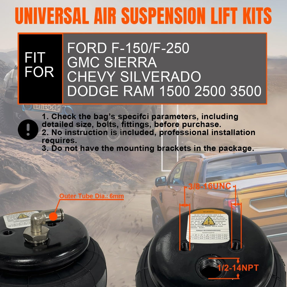 Universal 1/2" NPT Port Heavy Duty 2500 lbs Double Air Bags Suspension