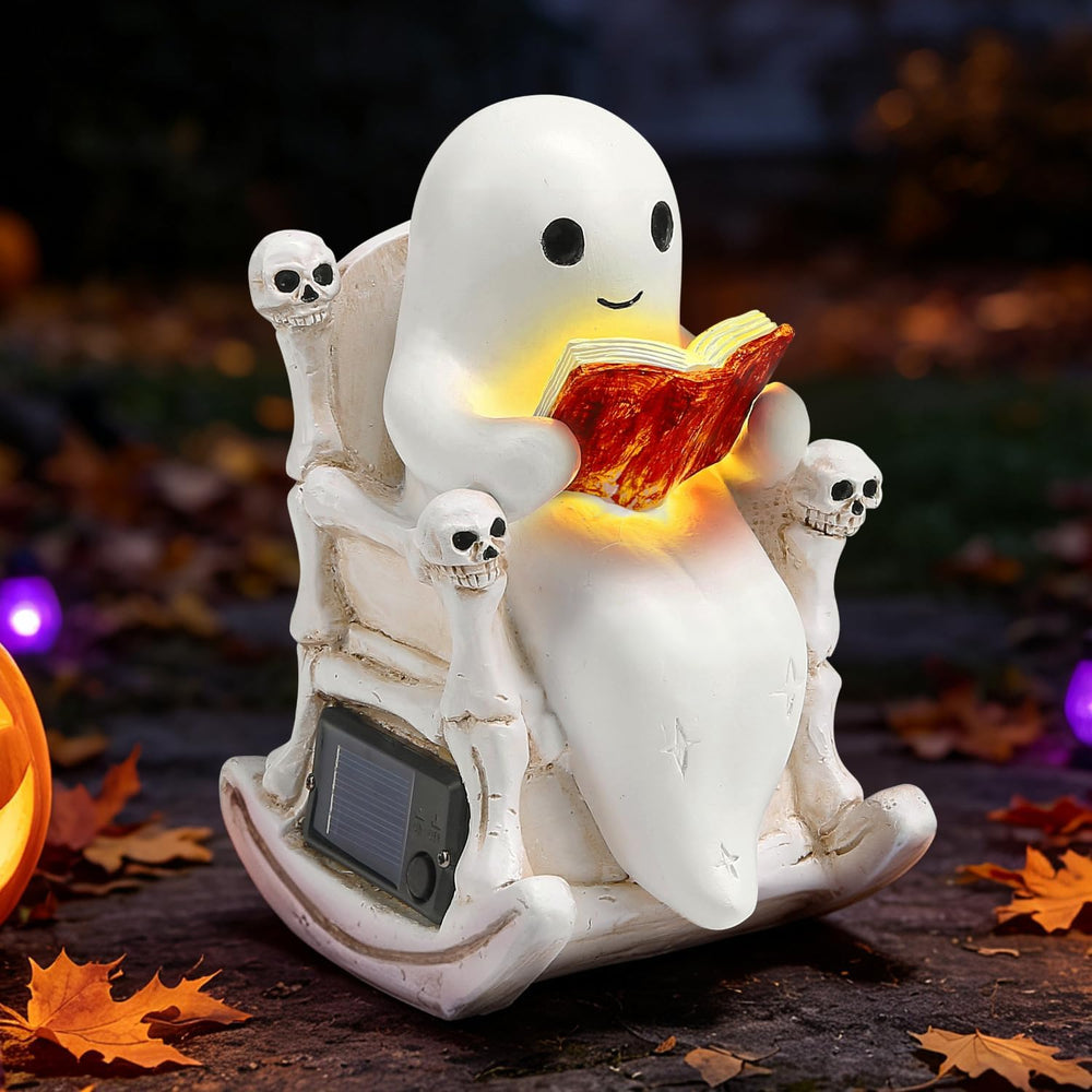 Solar Halloween Outdoor Light 7.4" Ghost Statue Skull Throne Garden Decor