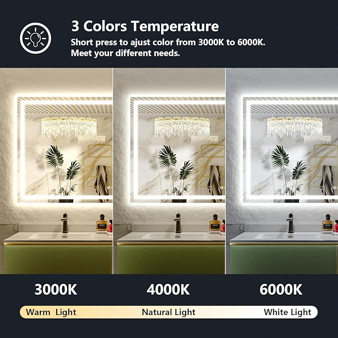YEELAIT 66x40 Inch LED Bathroom Mirror